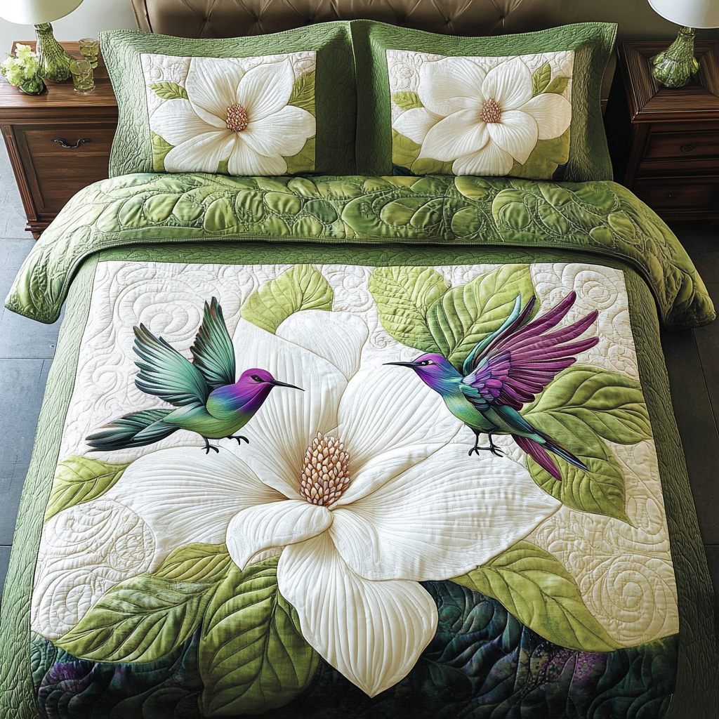 Blossom Hum 3-Piece Quilted Bedding Set Lightweight Quilt Set Nature Lover Gift Fall Decor Gift