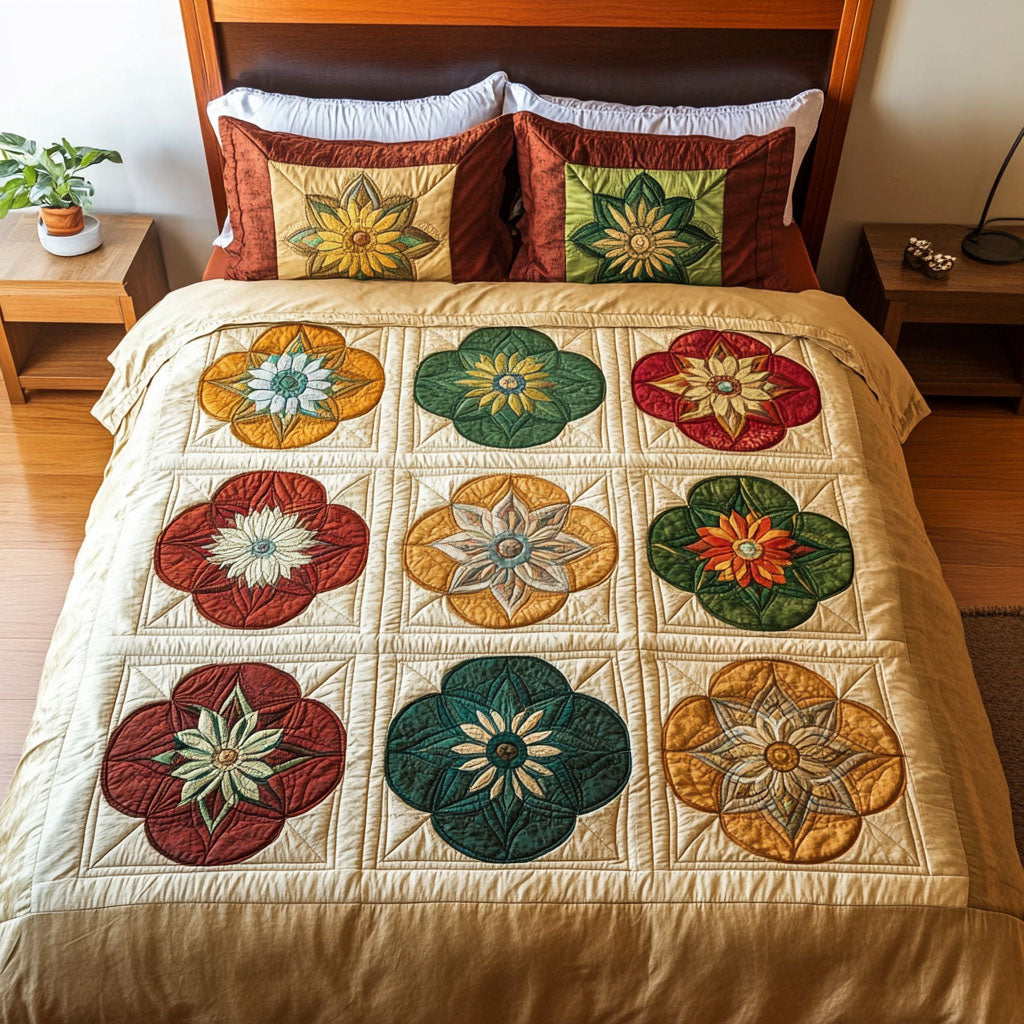 Blossom Spiral 3-Piece Quilted Bedding Set Quilted Bedspread Nature Lover Gift Fall Decor Gift