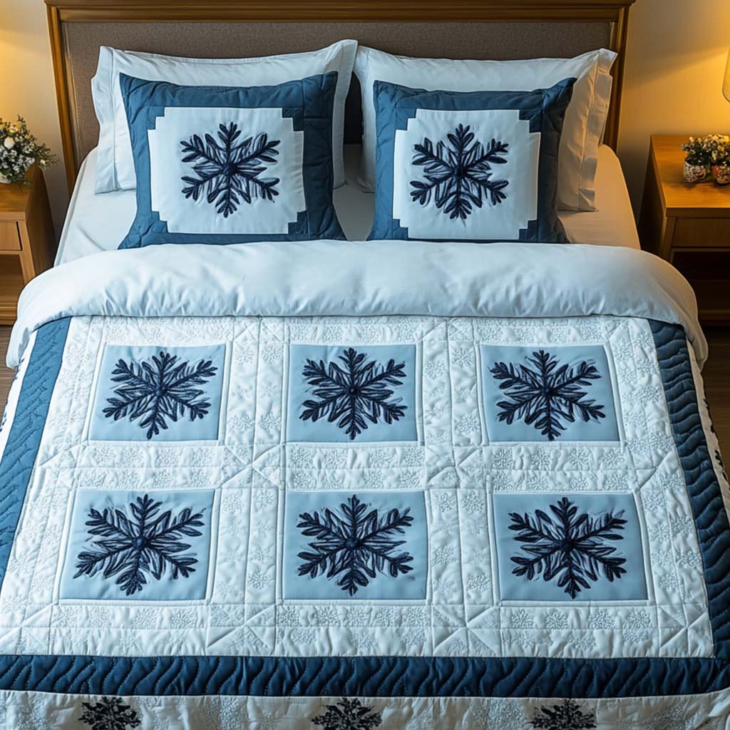 Blue Frost 3-Piece Quilted Bedding Set Fall Quilt Sets New Home Gift
