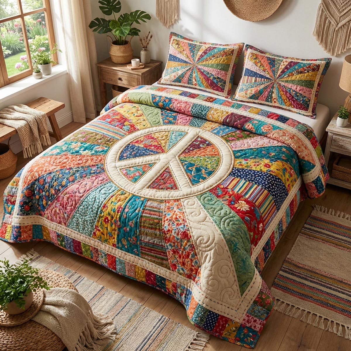 Boho Bloom 3-Piece Quilted Bedding Set Fall Quilt Sets Nature Lover Gift Fall Decor Gift