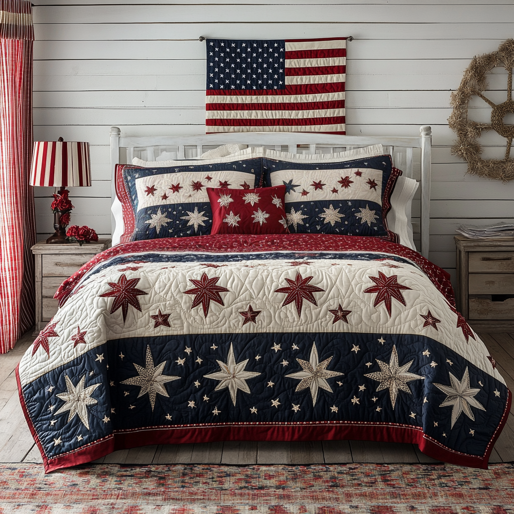Brave America Quilted Bedding Set Lightweight Quilt Set 4th Of July Gift