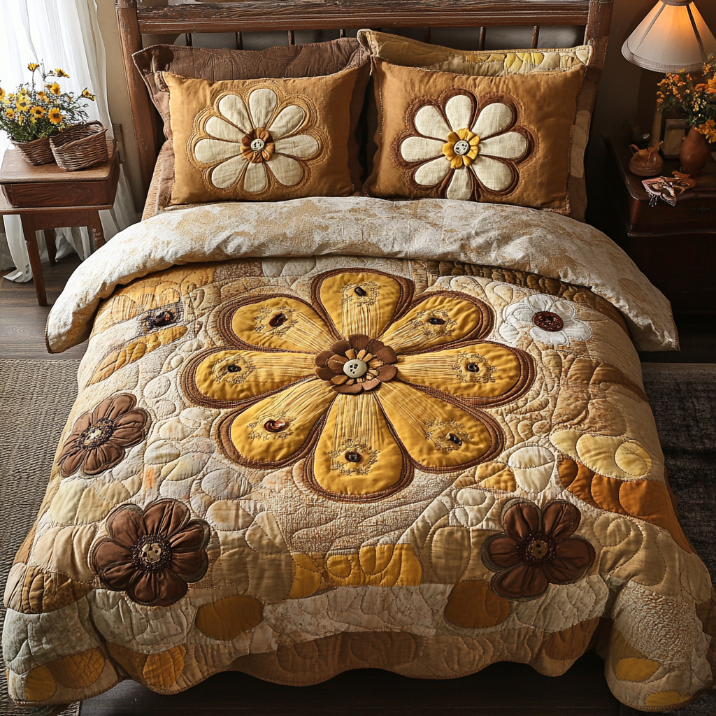 Bright Meadows 3-Piece Quilted Bedding Set Quilted Bedspread Nature Lover Gift Fall Decor Gift