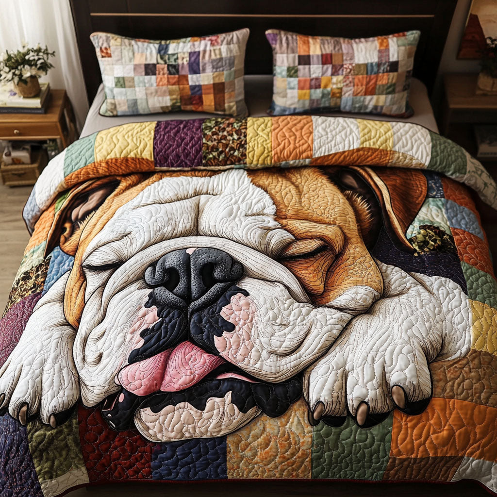 Bulldog Sleepy Time Quilted Bedding Set Lightweight Quilt Set Pet Lover Gift Fall Decor Gift