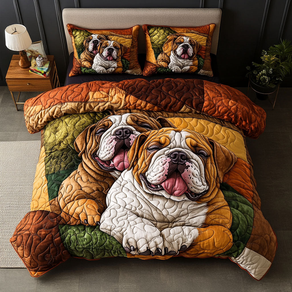 Bulldog Snooze Fest 3-Piece Quilted Bedding Set Quilted Bedspread Pet Lover Gift Fall Decor Gift