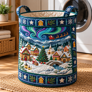 Aurora Village Christmas Gifts Laundry Basket - quilted laundry hamper in room