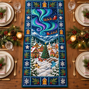 Aurora Village Quilted Table Runner - quilted table runner close-up