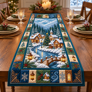 Snowy Cabin Quilted Table Runner - quilted table runner