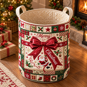 Santa Red Bow Christmas Gifts Laundry Basket - quilted laundry hamper in room