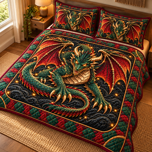 Emerald Red Dragon Quilted Bedding Set - quilted bedding set in bedroom