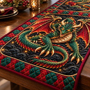 Emerald Dragon Quilted Table Runner - quilted table runner close-up