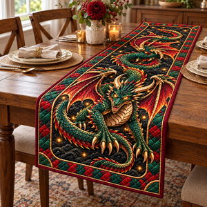 Emerald Dragon Quilted Table Runner - quilted table runner on dining table