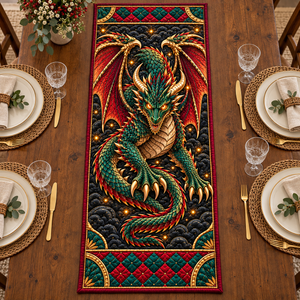 Emerald Dragon Quilted Table Runner - quilted table runner