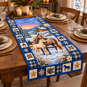 Snowy Horse Quilted Table Runner - quilted table runner on dining table