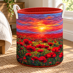 Red Poppy Christmas Gifts quilted laundry hamper in room