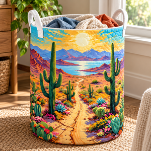 Desert Sunshine Christmas Gifts quilted laundry hamper in room