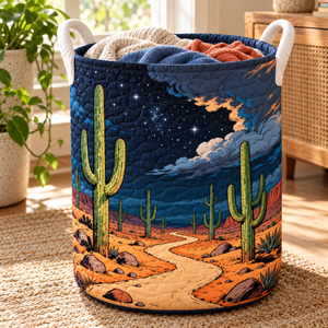 Starry Night Saguaro Christmas Gifts quilted laundry hamper in room
