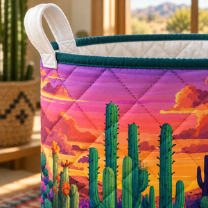 Purple Desert Cactus Christmas Gifts laundry basket close-up