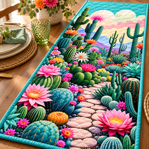 Cactus Flower quilted table runner close-up