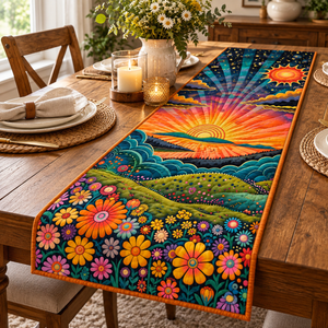 Retro Sunset quilted table runner on dining table