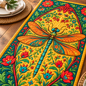 Dragonfly quilted table runner close-up