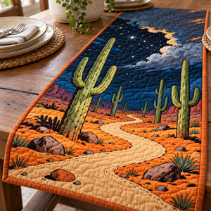 Starry Night Saguaro quilted table runner close-up