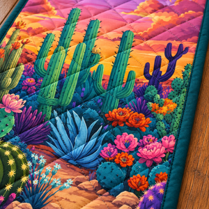 Purple Desert Cactus quilted table runner close-up