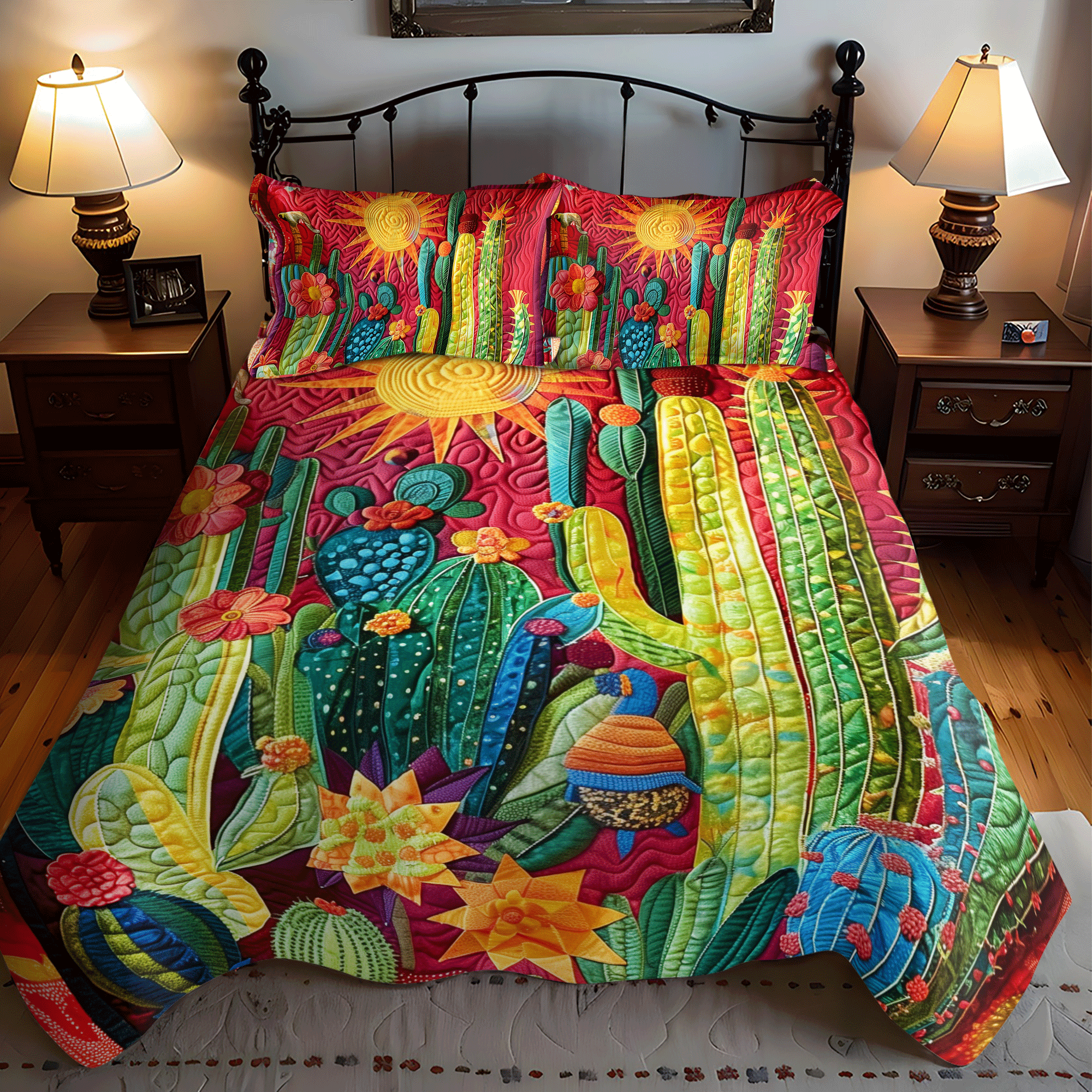Cactus Garden Vista Quilted Bedding Set Bedspread Set Nature Lover Gift Fall Decor Gift