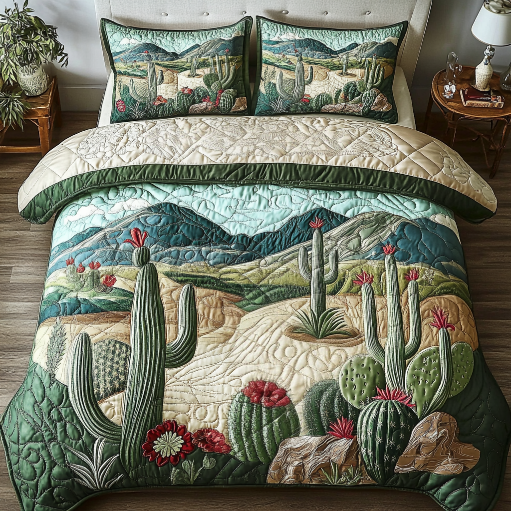 Cactus Dreams Quilted Bedding Set Fall Quilt Sets Nature Lover Gift Fall Decor Gift
