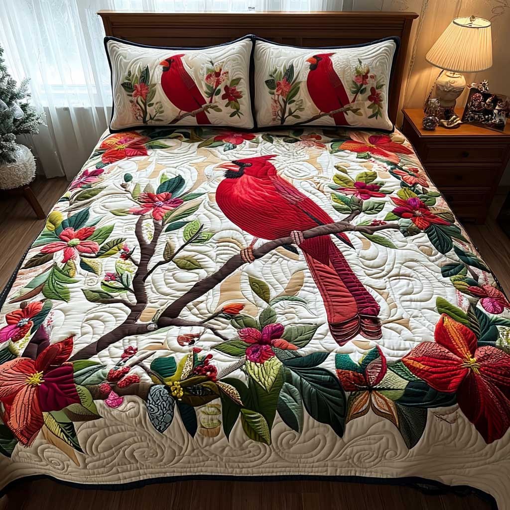 Cardinal Blessing Quilted Bedding Set Quilted Bedspread Christmas Gift For Her