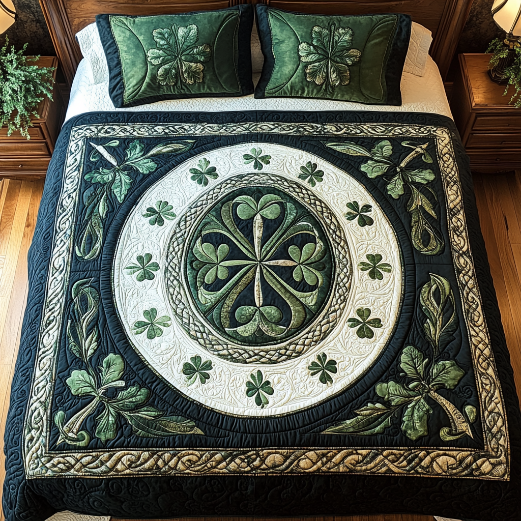 Celtic Shamrock Dreams Quilted Bedding Set Quilted Bedspread Thanksgiving Gift