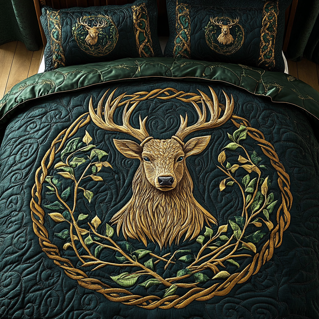 Celtic Stag Dream 3-Piece Quilted Bedding Set Fall Quilt Sets New Home Gift