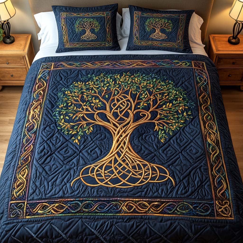 Celtic Roots Quilted Bedding Set Bedspread Set Housewarming Gift