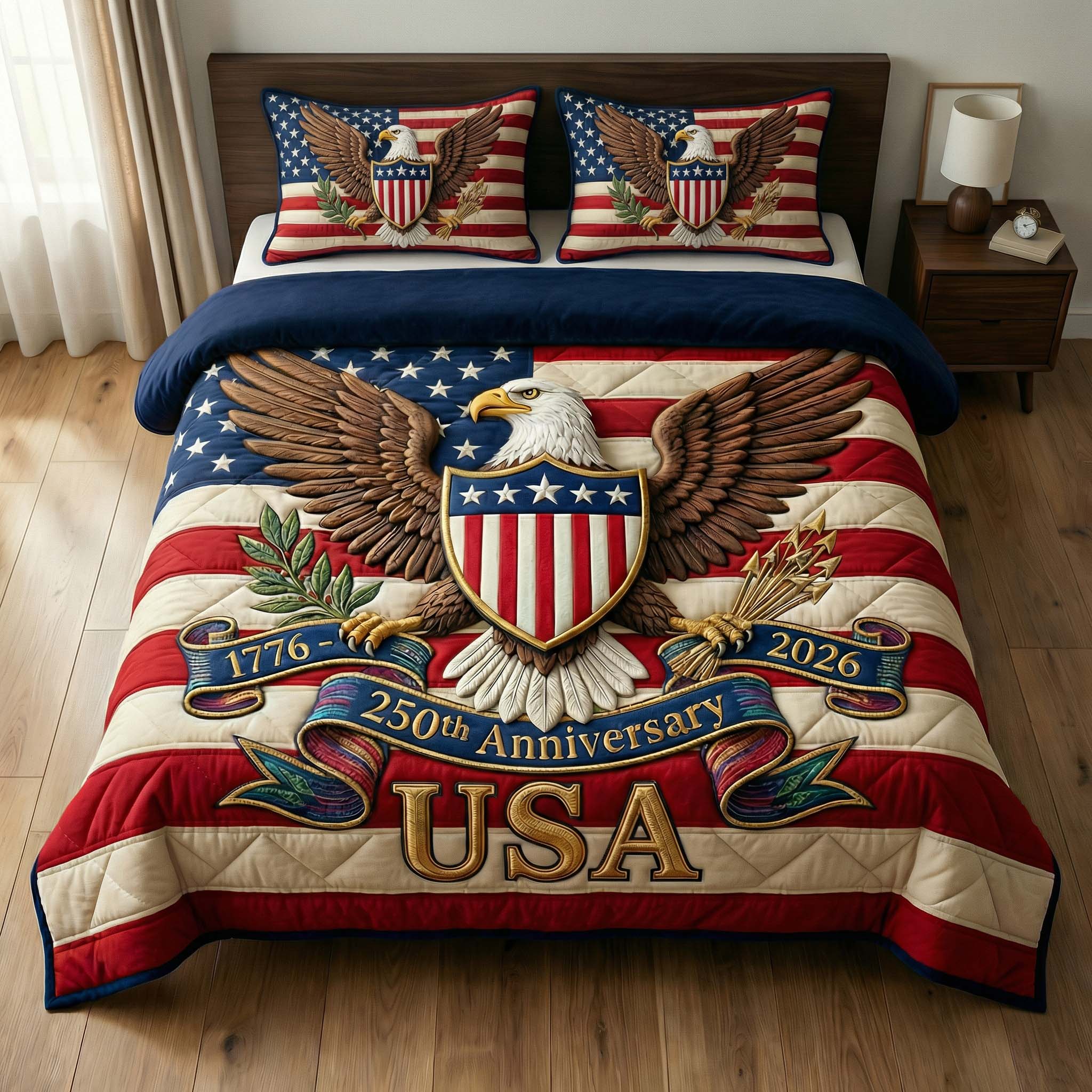 Centennial Eagle Quilted Bedding Set Lightweight Quilt Set 4th Of July Gift