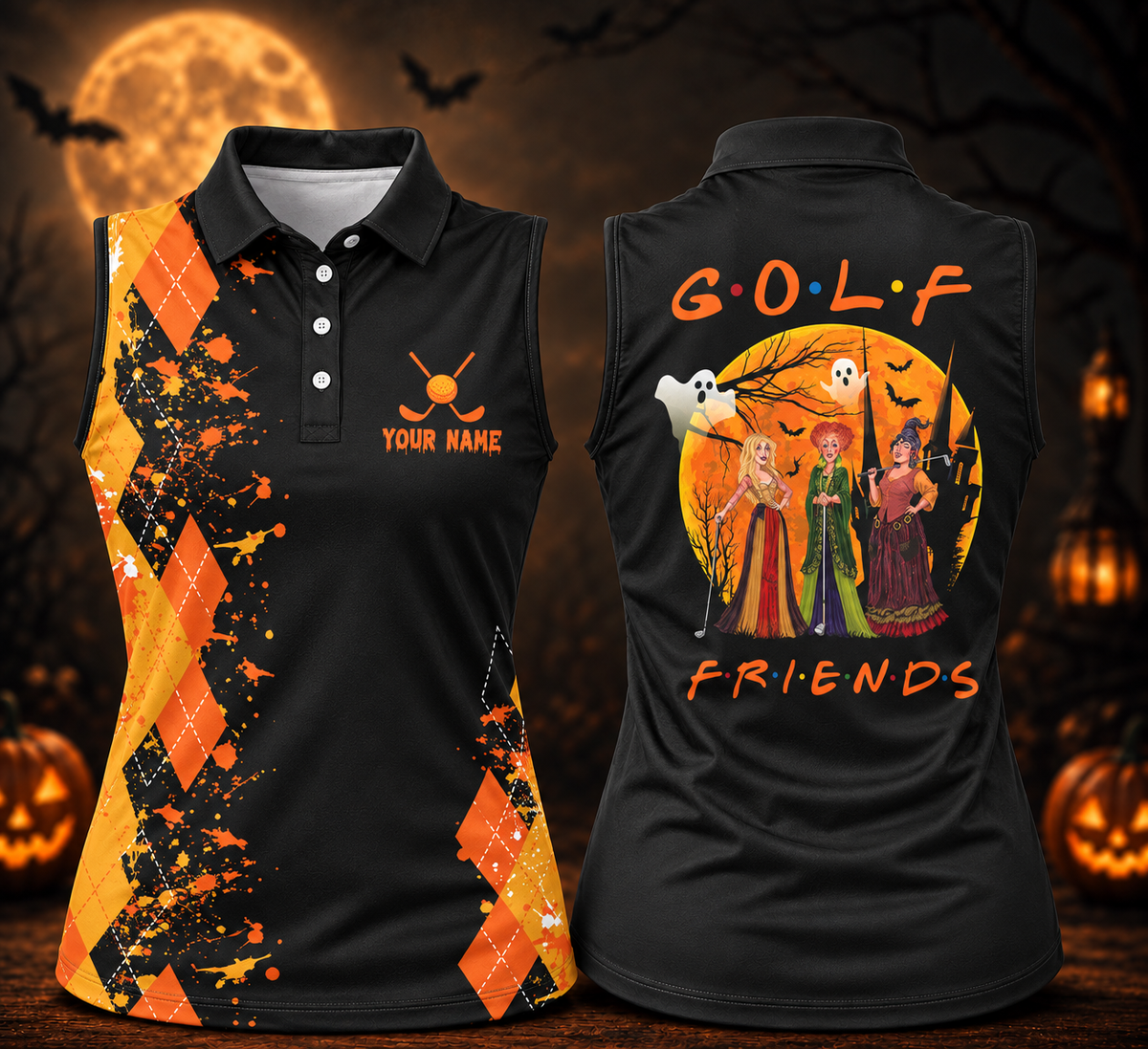 Custom Golf Friends Witch Halloween Polo Shirt, Womens Golf Tops, Ladies Golf Top