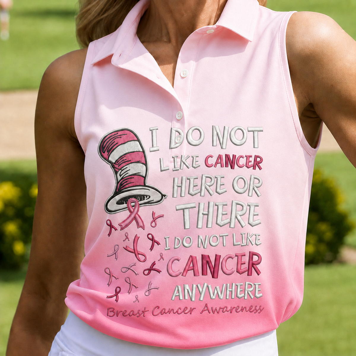I Do Not Like Cancer Anywhere Breast Cancer Polo Shirt, Ladies Golf Shirt, Womens Golf Tops