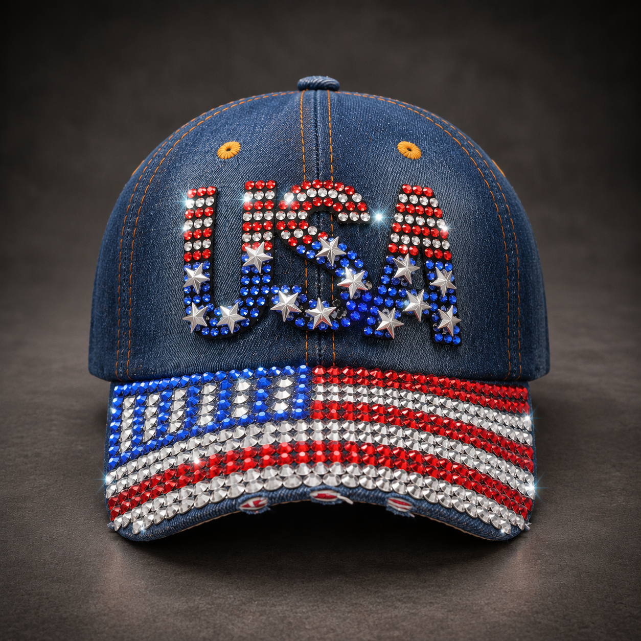 4th Of July USA Rhinestone Denim Baseball Cap, 250th Anniversary Patriotic Hat, Classic Cap