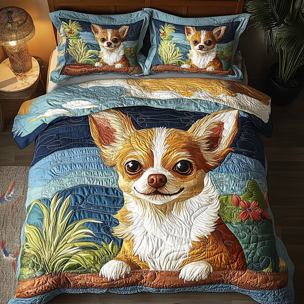 Chihuahua Charm Quilted Bedding Set Bedspread Set Thanksgiving Gift