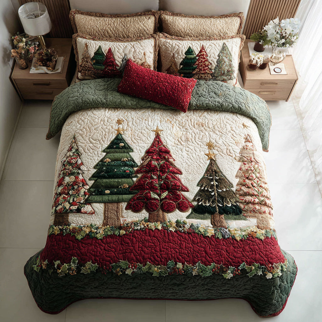 Christmas Tree Forest Quilted Bedding Set Quilted Bedspread Christmas Gift For Her