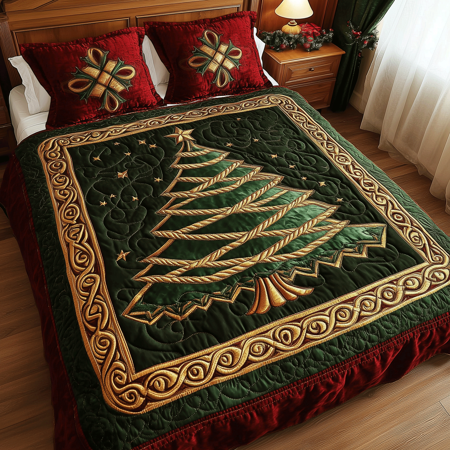 Classic Christmas Tree Quilted Bedding Set Lightweight Quilt Set Christmas Gift For Her