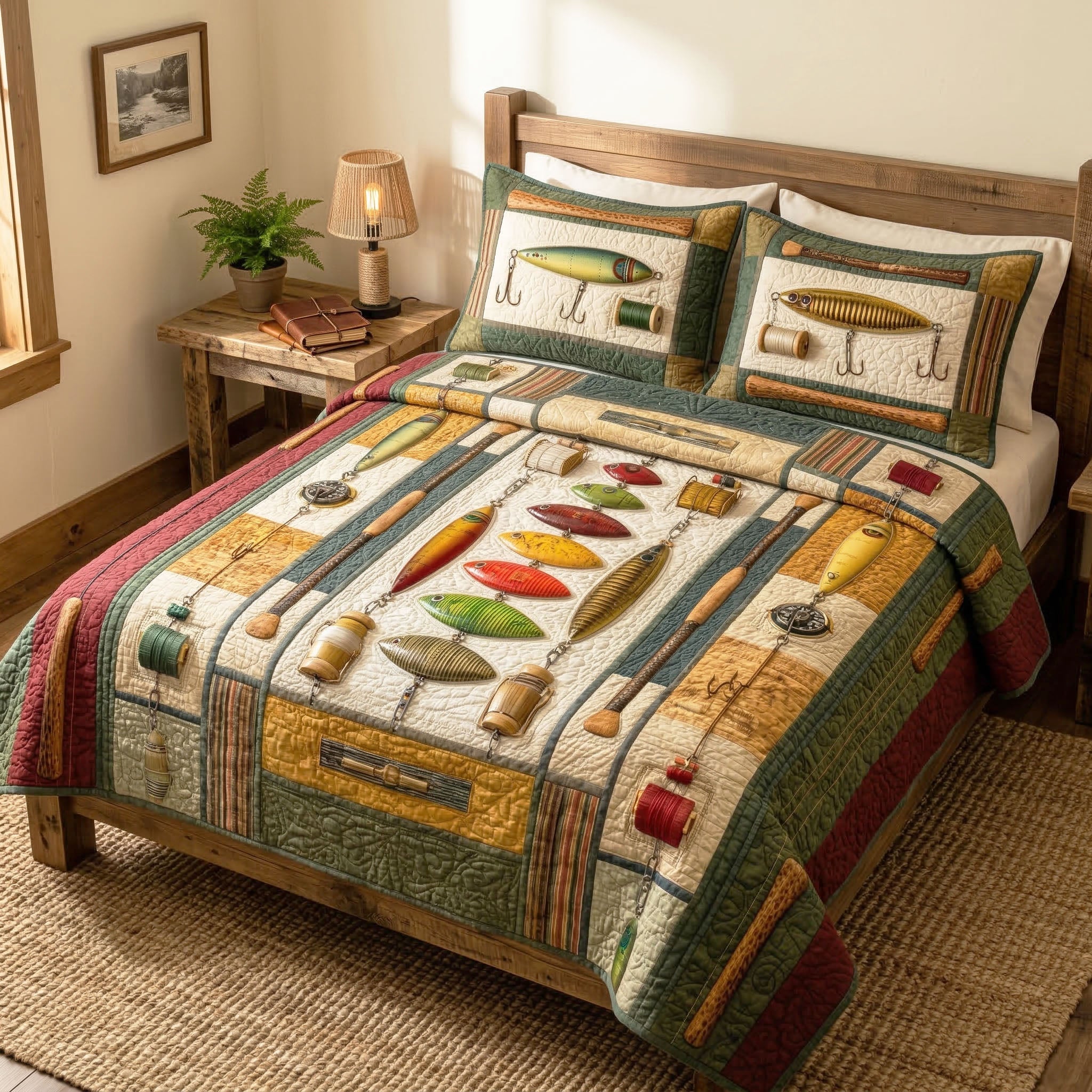 Classic Tackle 3-Piece Quilted Bedding Set Quilted Bedspread Mothers Day Gift