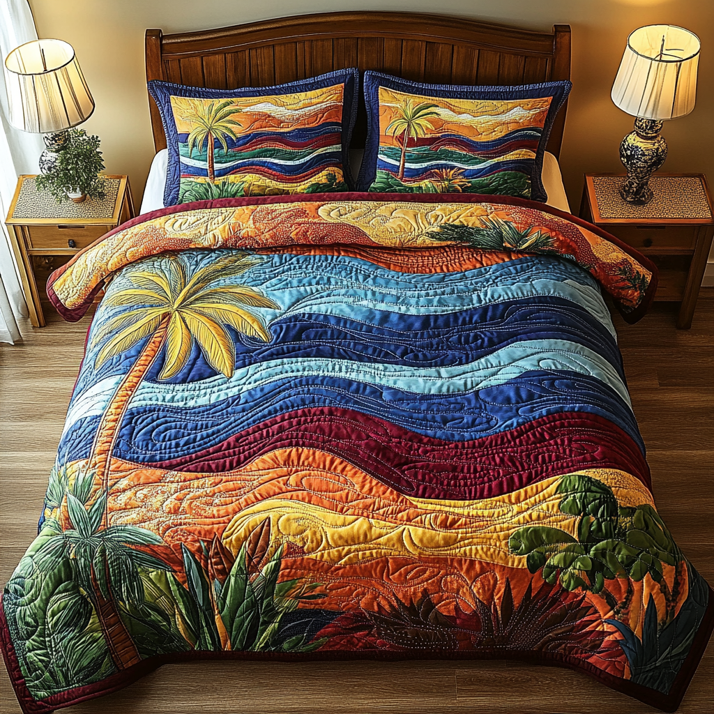 Coastal Breeze Quilted Bedding Set Lightweight Quilt Set Nature Lover Gift Fall Decor Gift