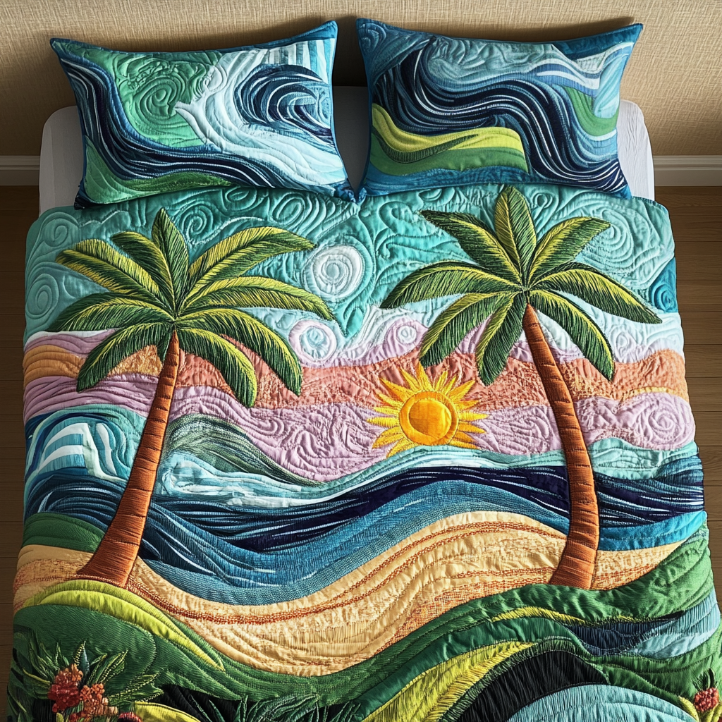 Coastal Glow 3-Piece Quilted Bedding Set Quilted Bedspread Nature Lover Gift Fall Decor Gift