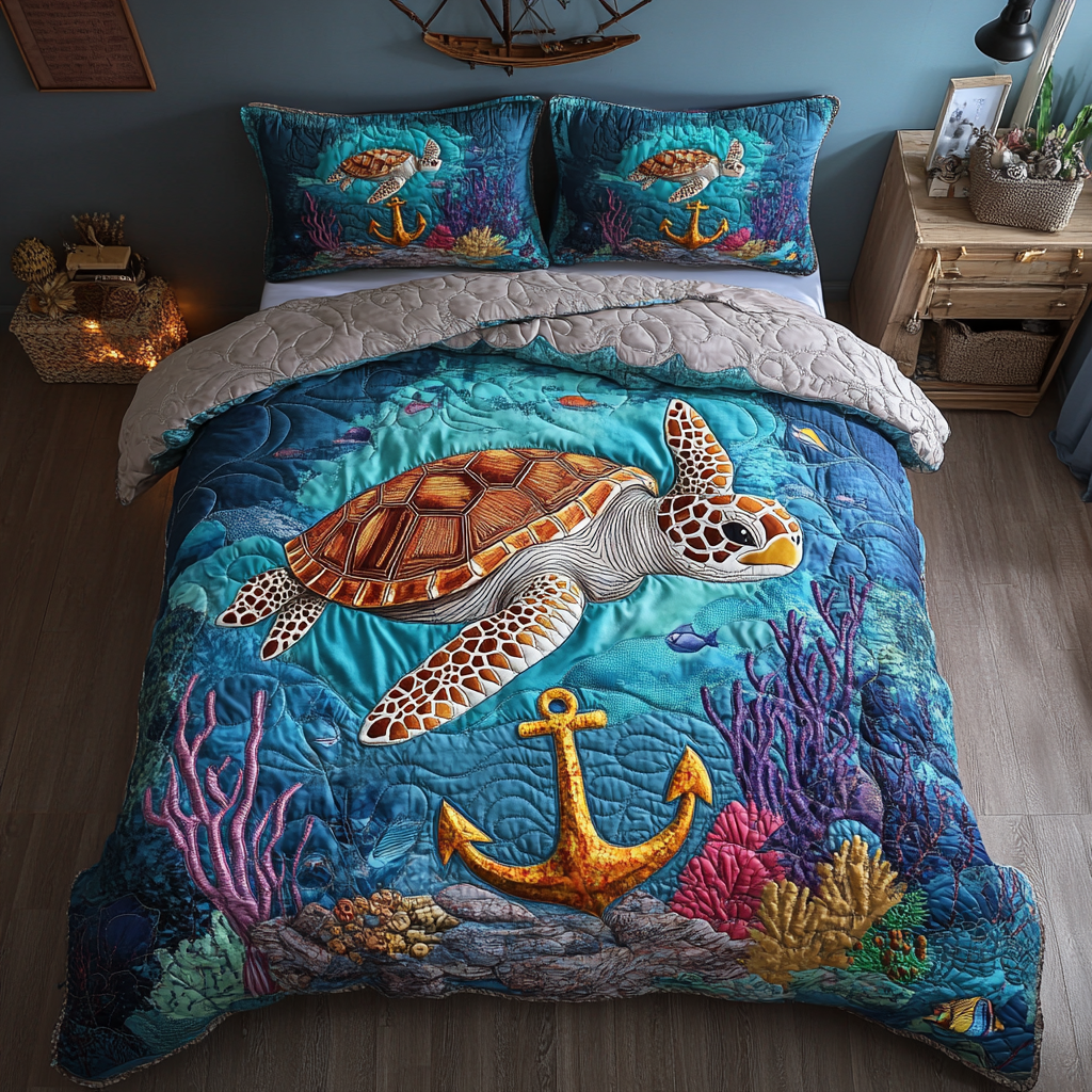 Coastal Guardian 3-Piece Quilted Bedding Set Quilted Bedspread Nature Lover Gift Fall Decor Gift