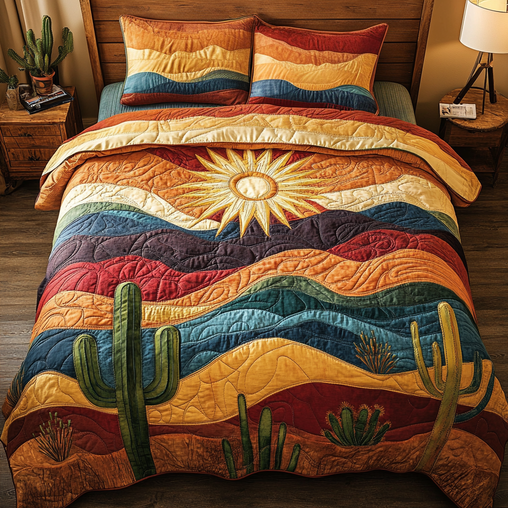 Colorful Cactus Quilted Bedding Set Lightweight Quilt Set Nature Lover Gift Fall Decor Gift