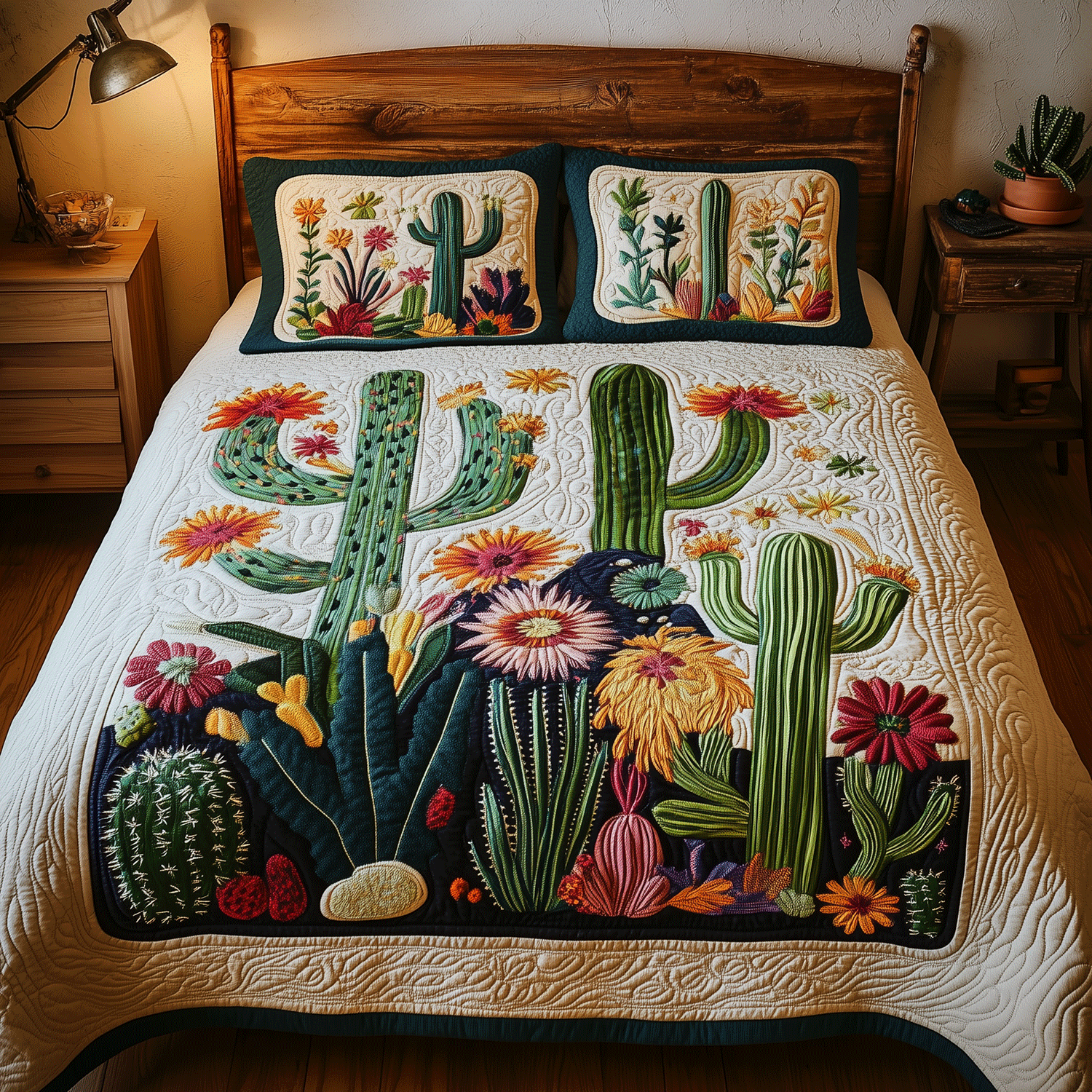 Colorful Cactus 3-Piece Quilted Bedding Set Bedspread Set Nature Lover Gift Fall Decor Gift