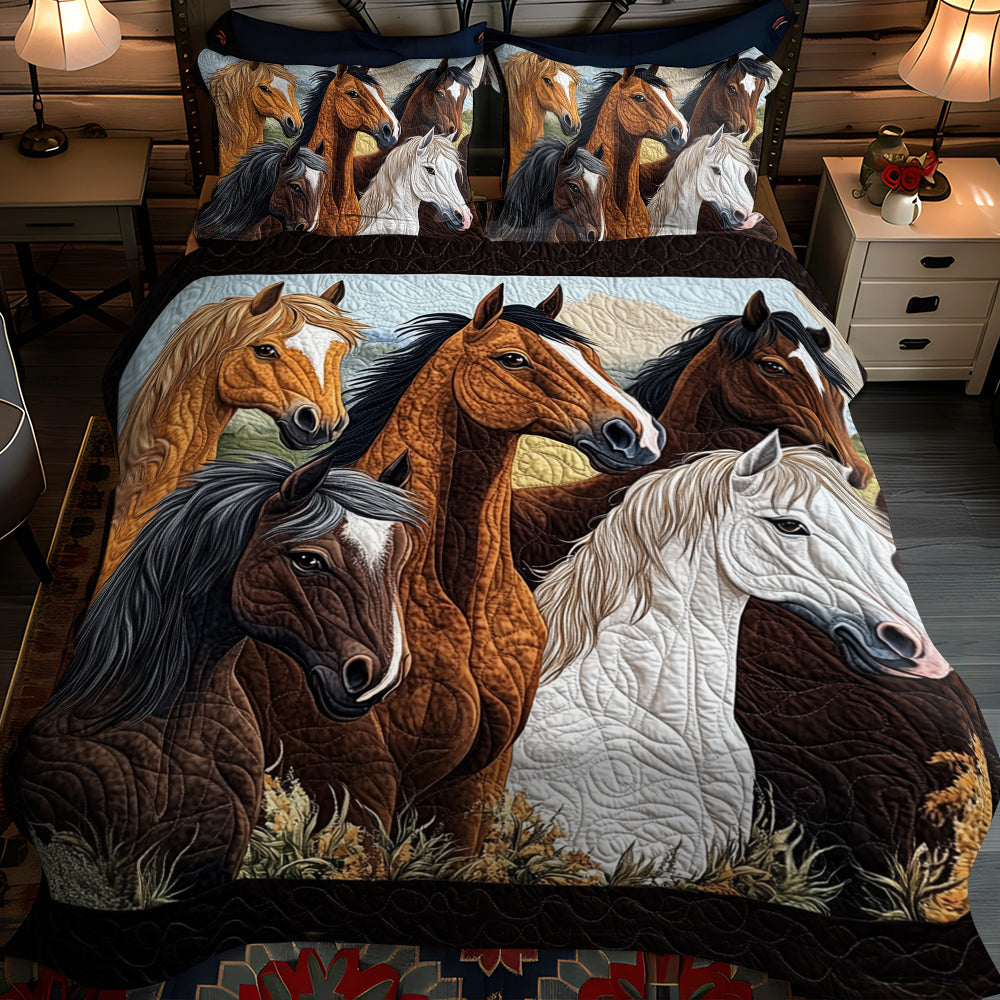 Colorful Wild Horse 3-Piece Quilted Bedding Set Bedspread Set New Home Gift