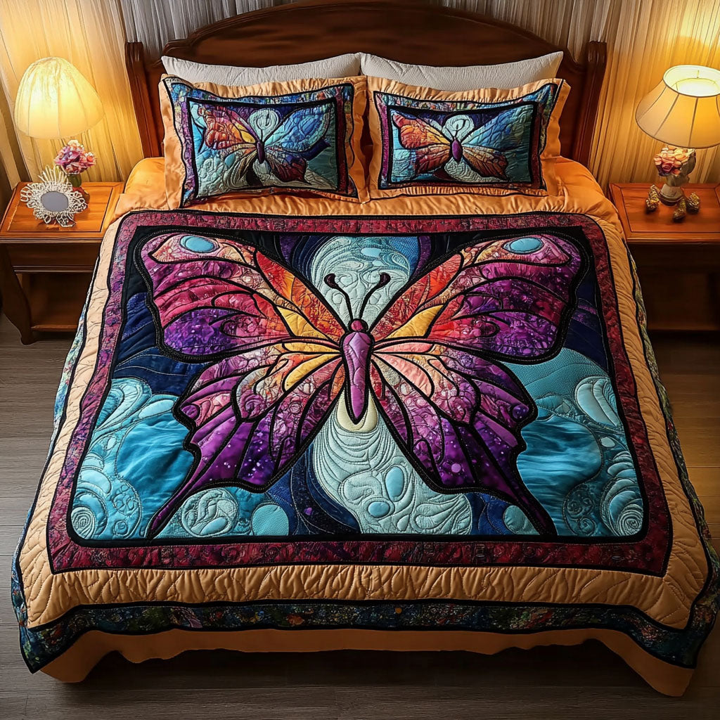 Cosmic Butterfly 3-Piece Quilted Bedding Set Lightweight Quilt Set Mothers Day Gift