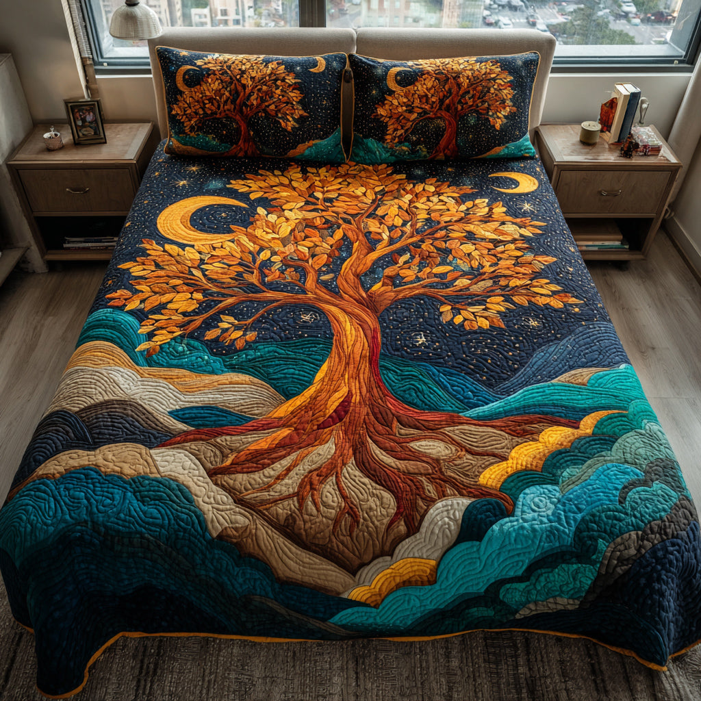 Cosmos Tree of Life Quilted Bedding Set Quilted Bedspread Mothers Day Gift