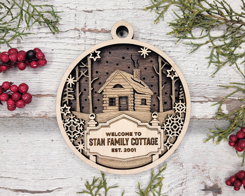 Welcome To Stan Family Cottage Personalized 3D Wood Christmas Ornaments, Welcome Sign Ornament, Christmas Gifts