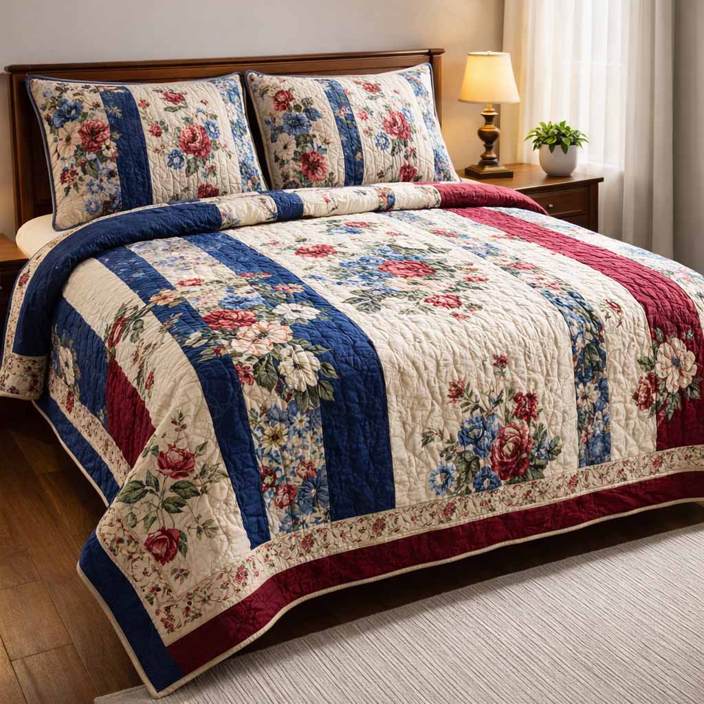 Cottage Stripe 3-Piece Quilted Bedding Set Fall Quilt Sets New Home Gift